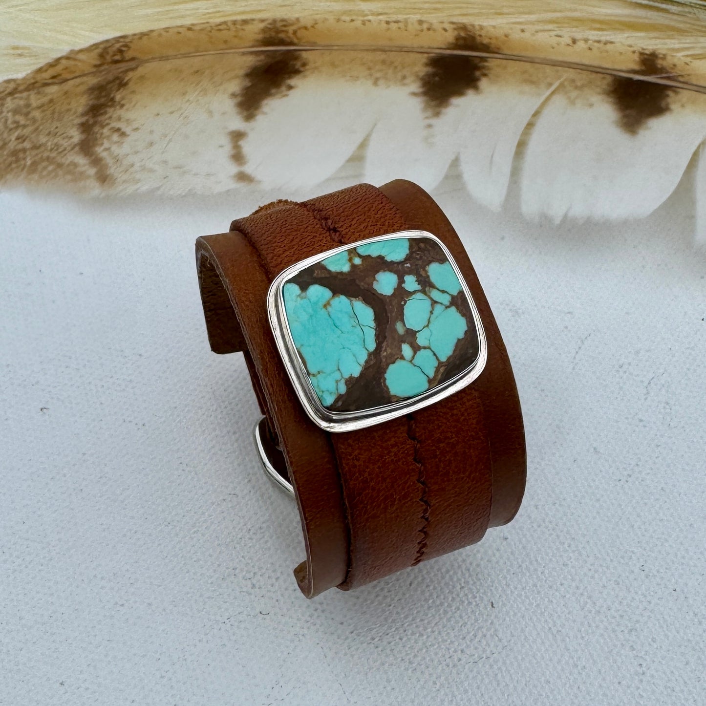 Number 8 Turquoise Leather Cuff
