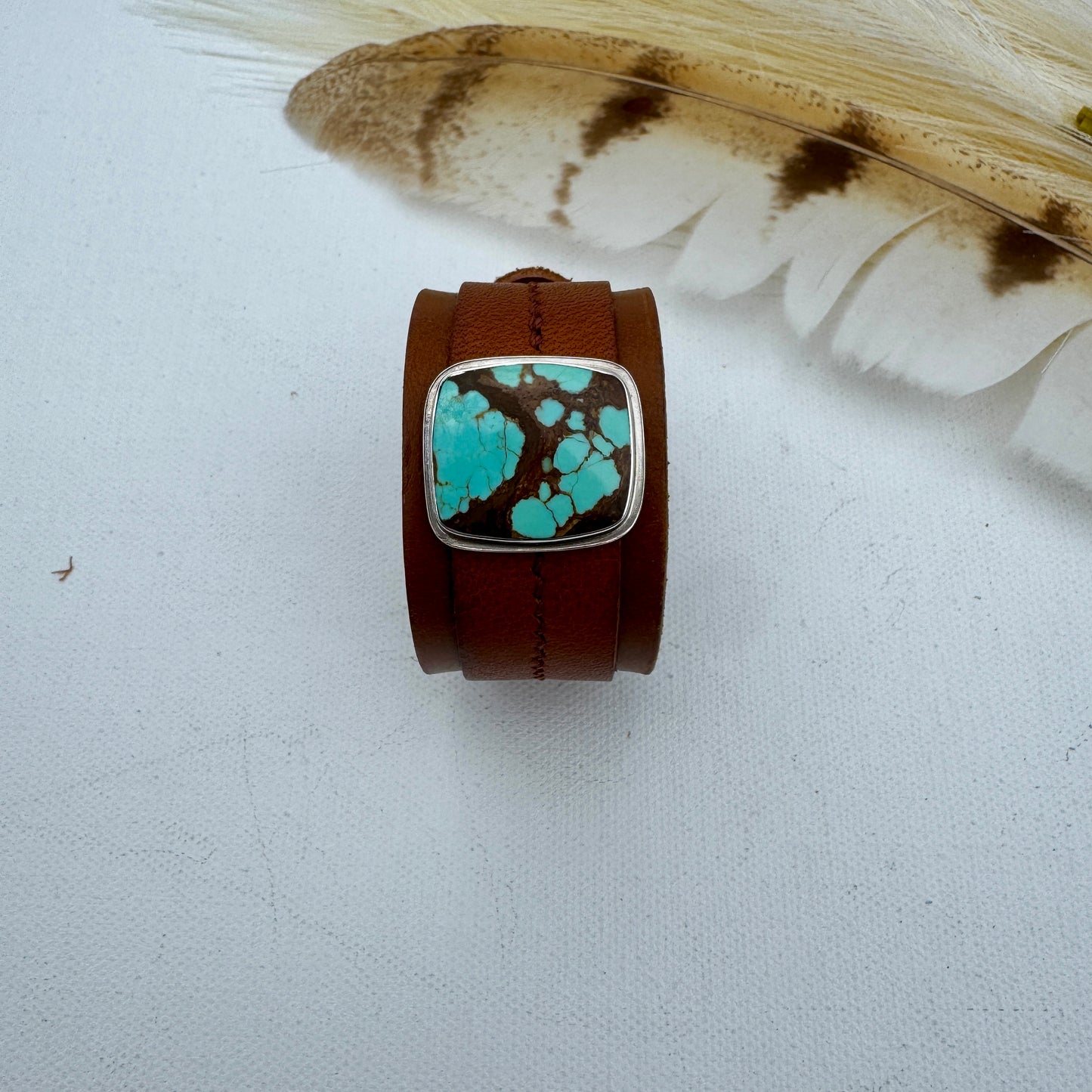 Number 8 Turquoise Leather Cuff